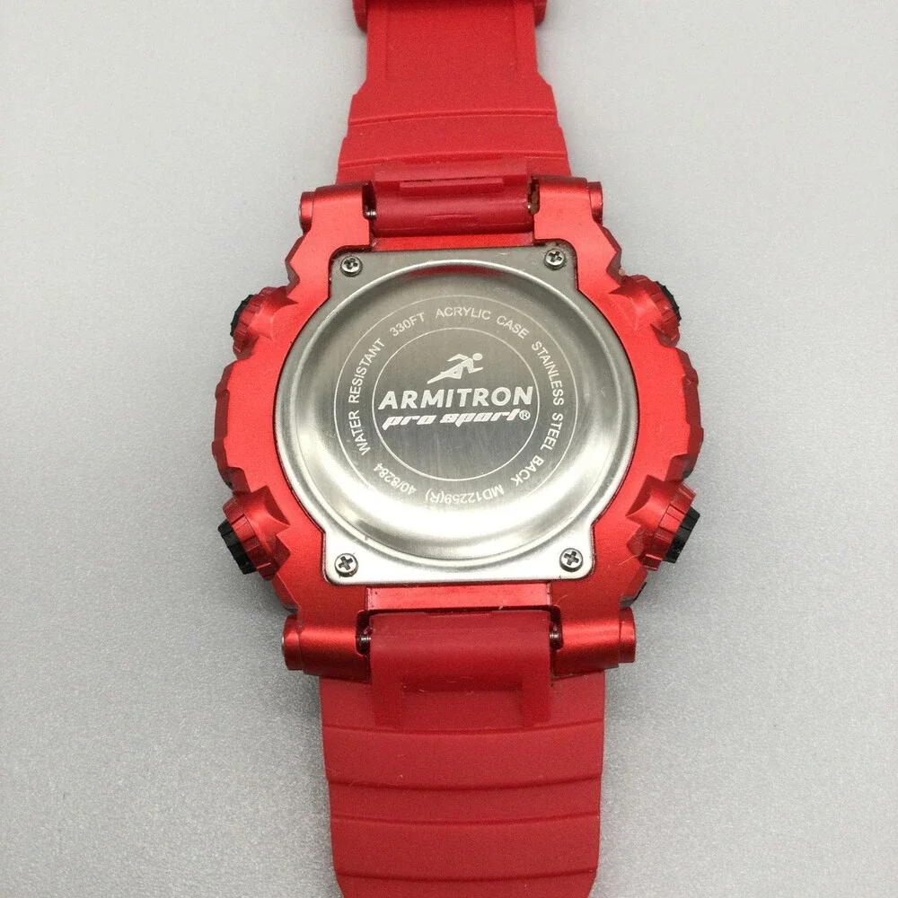 Armitron Pro Sport Mens Watch 53mm Gray Digital Backlight Red Resin Alarm 100M
